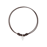Collar con cruz de plata plana niño cordón cuero