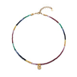 Collar Puffy letters inicial con zafiros rainbow