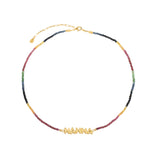 Puffy letters name necklace with rainbow sapphires