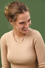 Puffy letters name necklace with rainbow sapphires