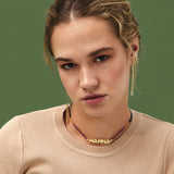 Puffy letters name necklace with rainbow sapphires