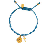 Pulsera medalla virgen niña con cruz en plata vermeil, rosario decenario hilo azul