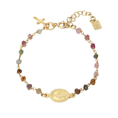 Pulsera rosario virgen milagrosa con cruz de plata vermeil y turmalinas