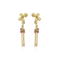 Boucles d'oreilles galets tourmaline &amp; chaînes