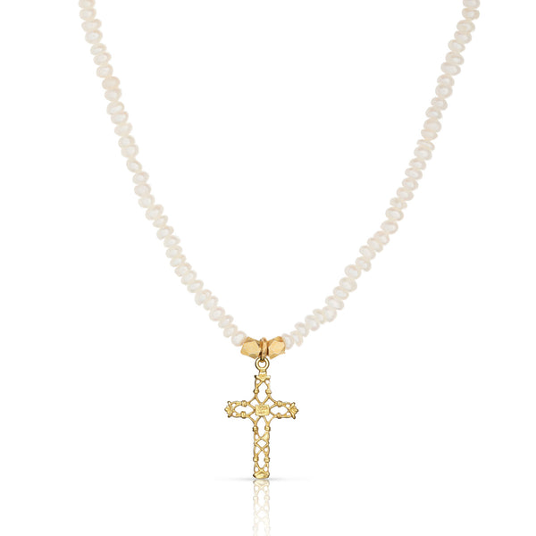Calada cross necklace with freshwater cultured pearls