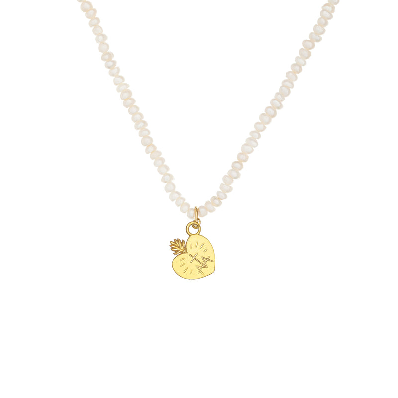 Vermeil Sacred Heart necklace with freshwater cultured pearls