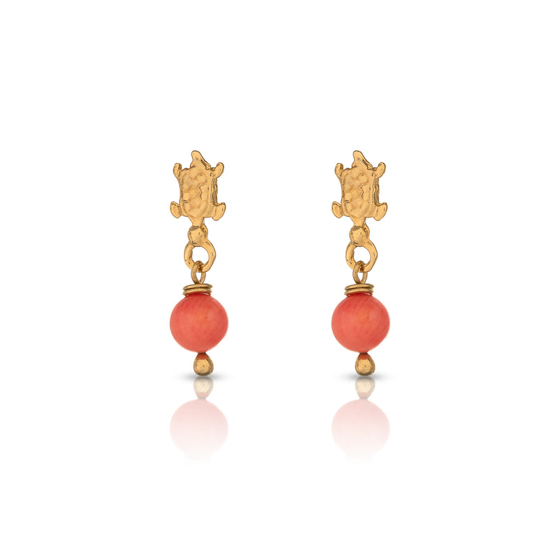 Tiny turtle coral earrings